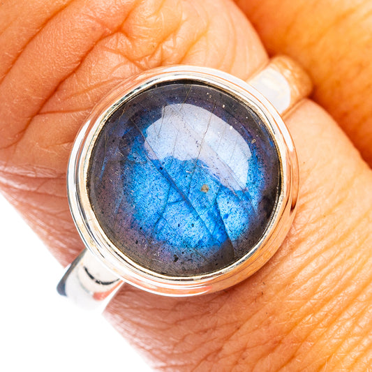 Sterling silver labradorite ring with oval blue flash gemstone, size 9