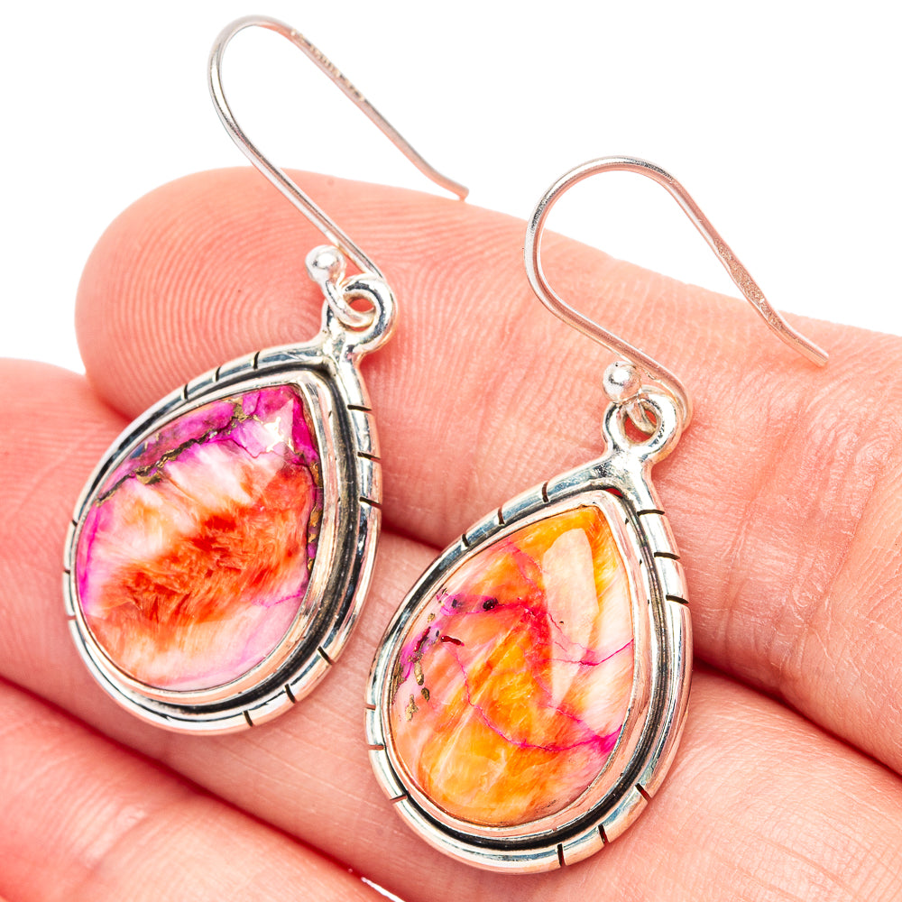 Kingman Pink Dahlia Turquoise 925 Sterling Silver Earrings 1 1/2" (925 Sterling Silver) E2160
