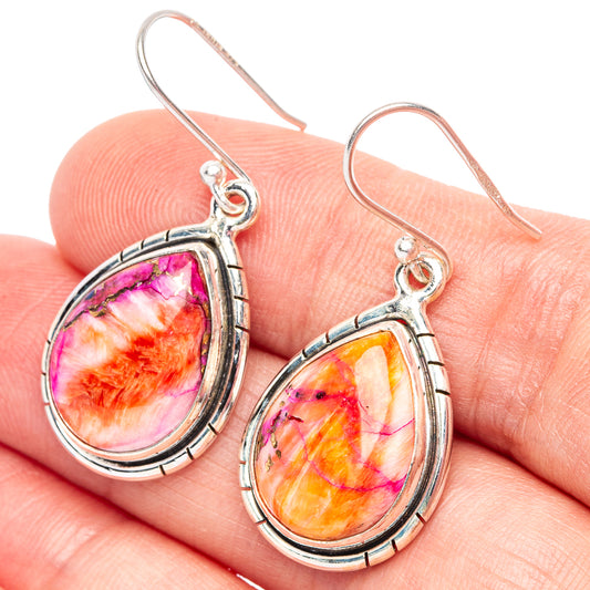 Kingman Pink Dahlia Turquoise 925 Sterling Silver Earrings 1 1/2" (925 Sterling Silver) E2160