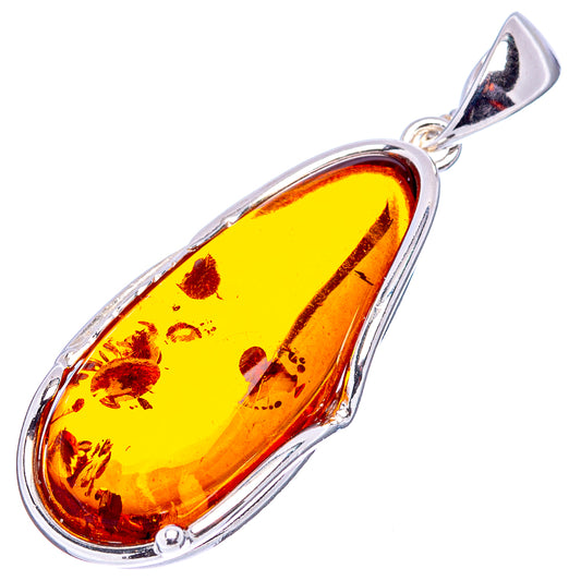 Baltic amber teardrop pendant with .925 sterling silver bezel and loop bail