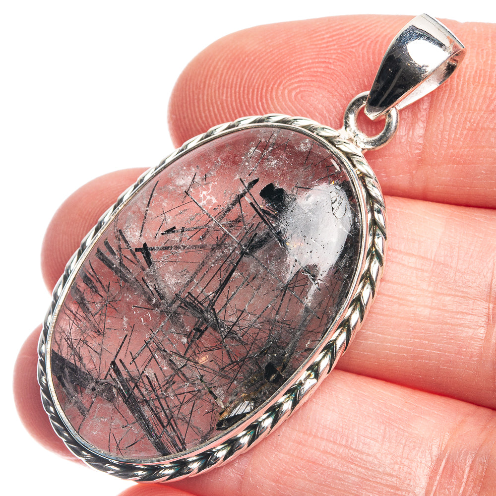 Tourmalinated Quartz 925 Sterling Silver Pendant 1 3/4"
