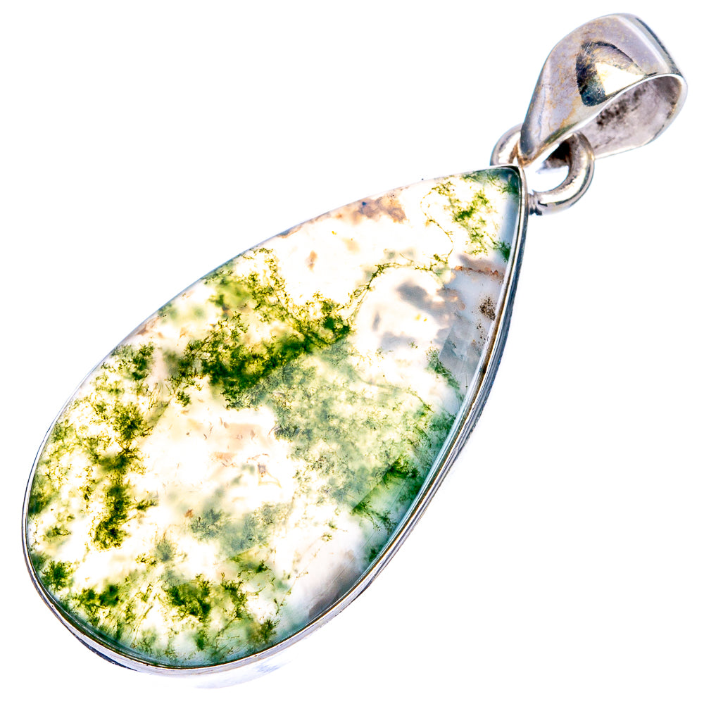 Green Moss Agate Pendant 1 5/8" (925 Sterling Silver) P43290