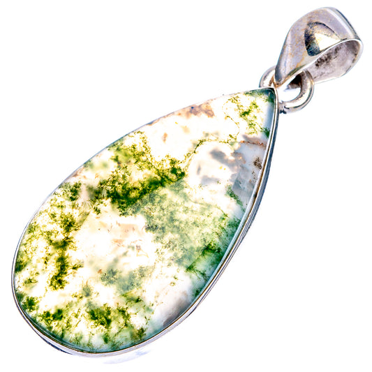 Green Moss Agate Pendant 1 5/8" (925 Sterling Silver) P43290