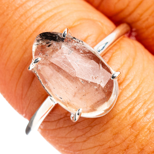 Faceted cacoxenite ring in .925 sterling silver with large clear oval gemstone