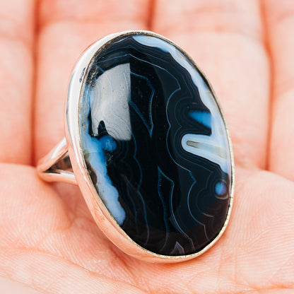 Premium Black Banded Agate Ring Size 8.5 (.925 Sterling Silver)