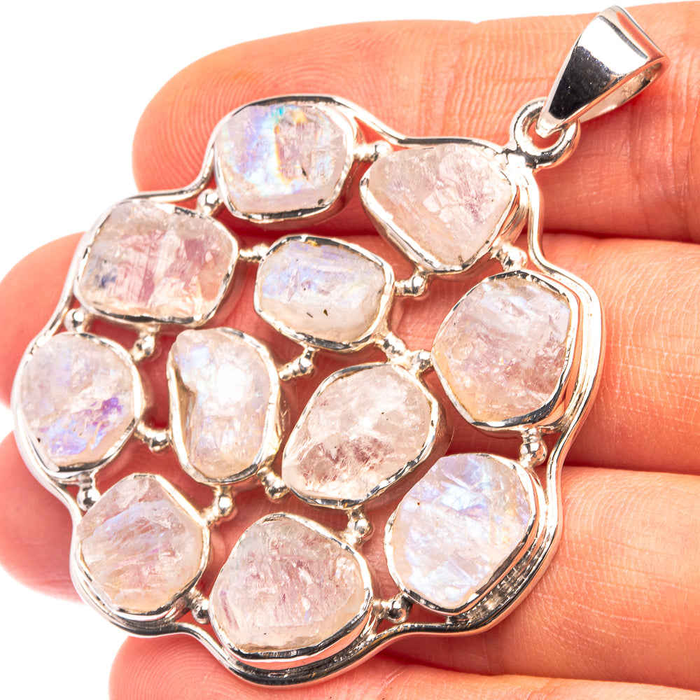 Signature Raw Rainbow Moonstone Pendant 2 1/8" (925 Sterling Silver) P38744