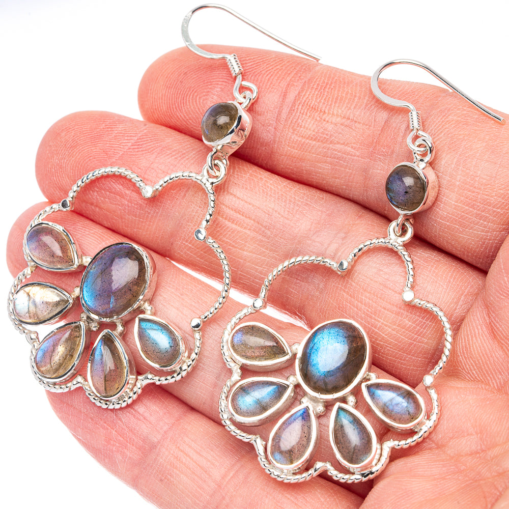 925 sterling silver labradorite drop earrings with oval and teardrop blue gemstones