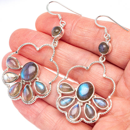 925 sterling silver labradorite drop earrings with oval and teardrop blue gemstones