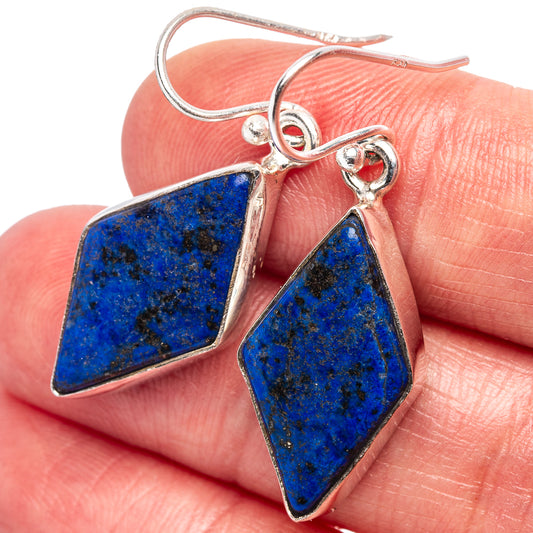 Lapis lazuli drop earrings, blue marbled diamond stone with sterling silver hook and bail
