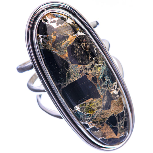 Huge Copper Black Onyx 925 Sterling Silver Ring Size 9.75