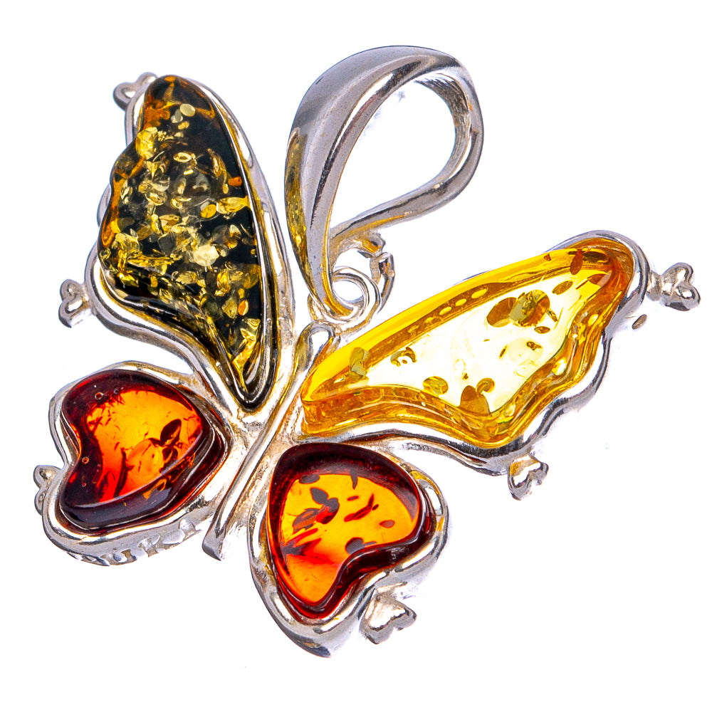 Baltic Amber Butterfly Pendant 7/8" (.925 Sterling Silver)