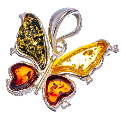 Baltic Amber Butterfly Pendant 7/8" (.925 Sterling Silver)