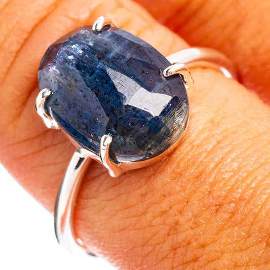 Size 9 sterling silver ring with faceted blue kyanite oval stone