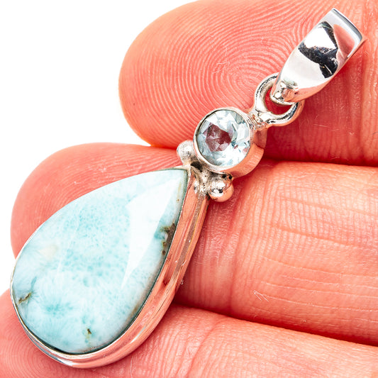 Sterling silver larimar teardrop pendant with blue topaz accent