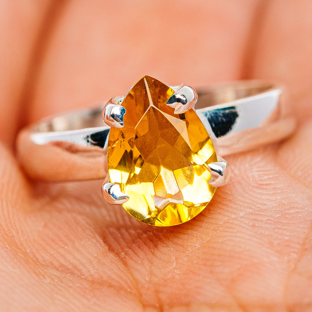 Faceted Citrine Ring Size 6 (.925 Sterling Silver)