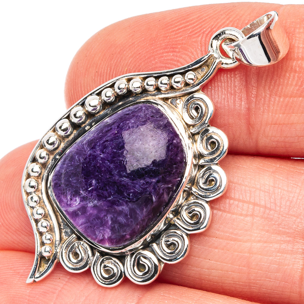 Premium Charoite Pendant 1 5/8" (925 Sterling Silver) P45015