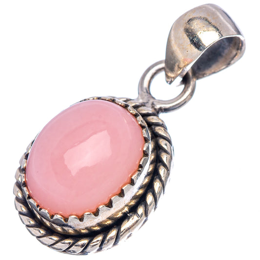 Pink opal pendant oval cabochon in twisted rope sterling silver frame with bail