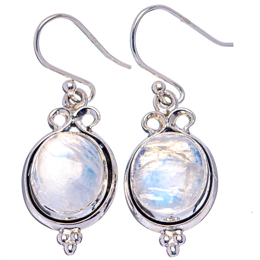Rainbow moonstone drop earrings, teardrop stones in sterling silver with hooked backs