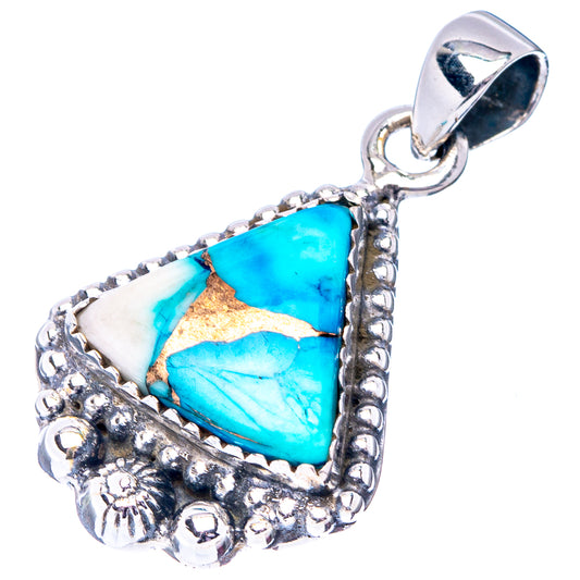 Turquoise teardrop pendant in .925 sterling silver with ornate bezel and decorative border