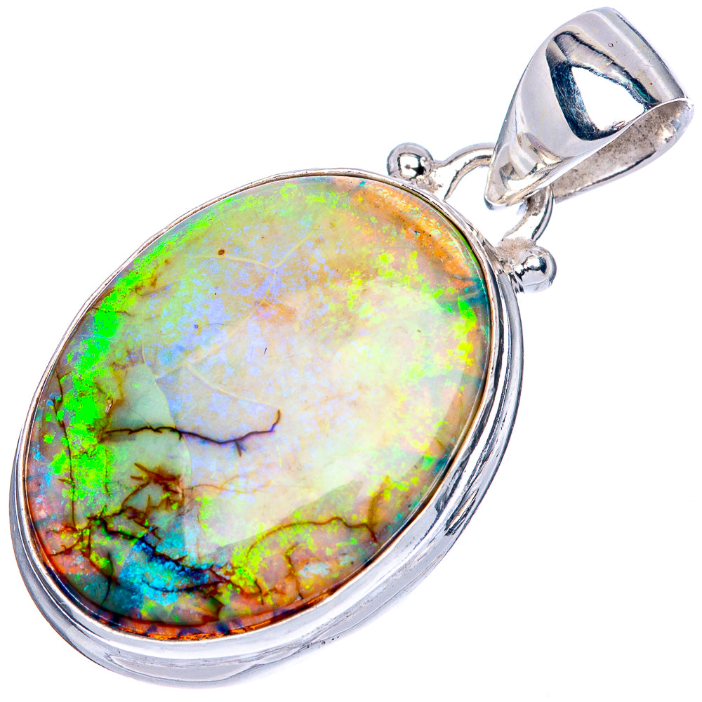 Sterling silver opal pendant with oval cabochon and polished hinged bail