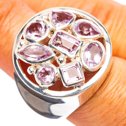 Sterling silver amethyst ring with faceted multi-gem prong setting, size 6.75