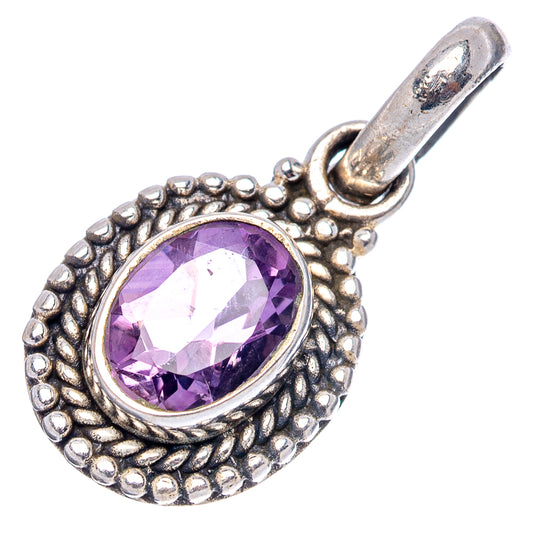 Amethyst pendant with oval faceted purple gemstone and textured silver bead border