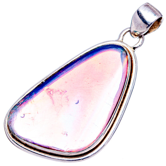 Opal pendant in .925 sterling silver, teardrop frame with pink-blue iridescence