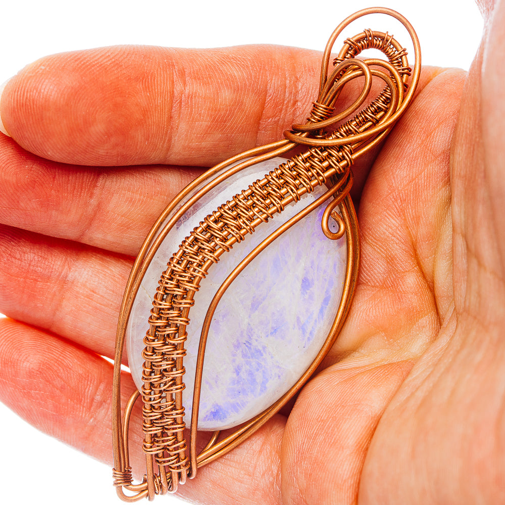 Rainbow Moonstone Wire Wrap Pendant 3 1/8" (Copper)