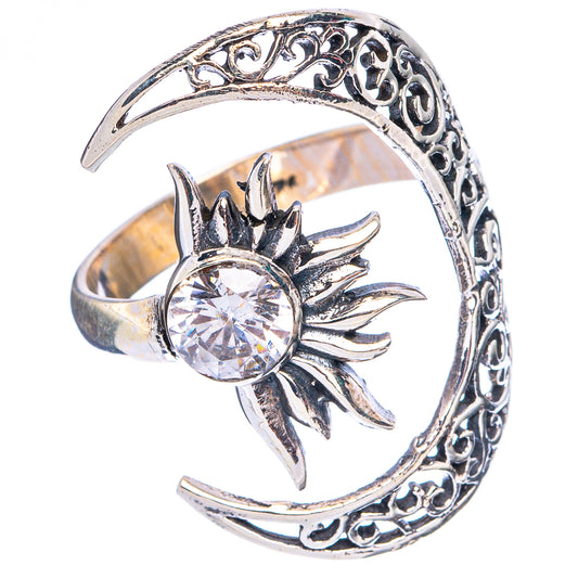 White Quartz Moon Sun Dainty Ring Size 7 Adjustable (925 Sterling Silver) R5235