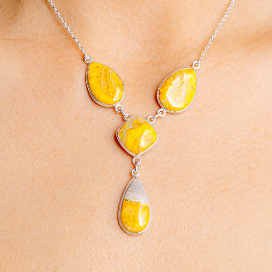 Teardrop yellow jasper pendant necklace with .925 sterling silver chain