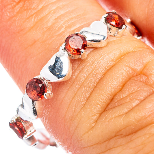 Heart ring in sterling silver with red round gemstones, size 7.75