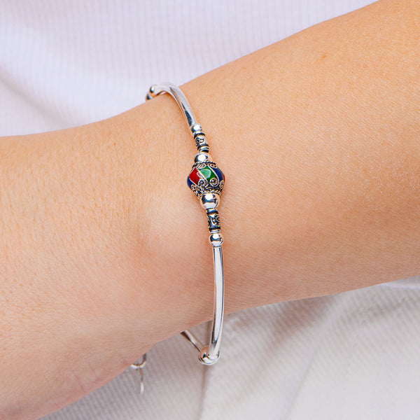 Tibetan Style Enamel Bead Bracelet 7 5/8" (.925 Sterling Silver)