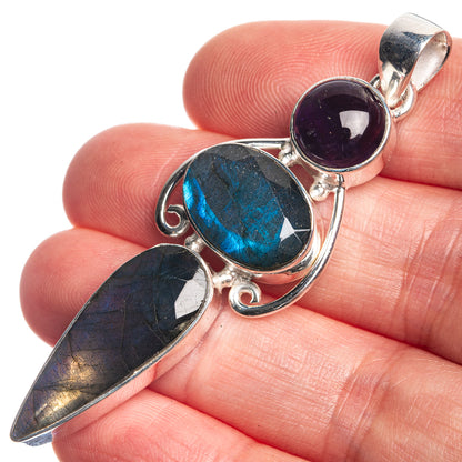 Labradorite, Amethyst 925 Sterling Silver Pendant 2 3/8"
