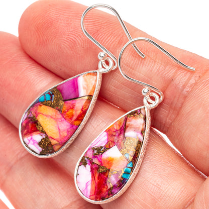 Kingman Pink Dahlia Turquoise Earrings 1 1/2" (925 Sterling Silver) E1303