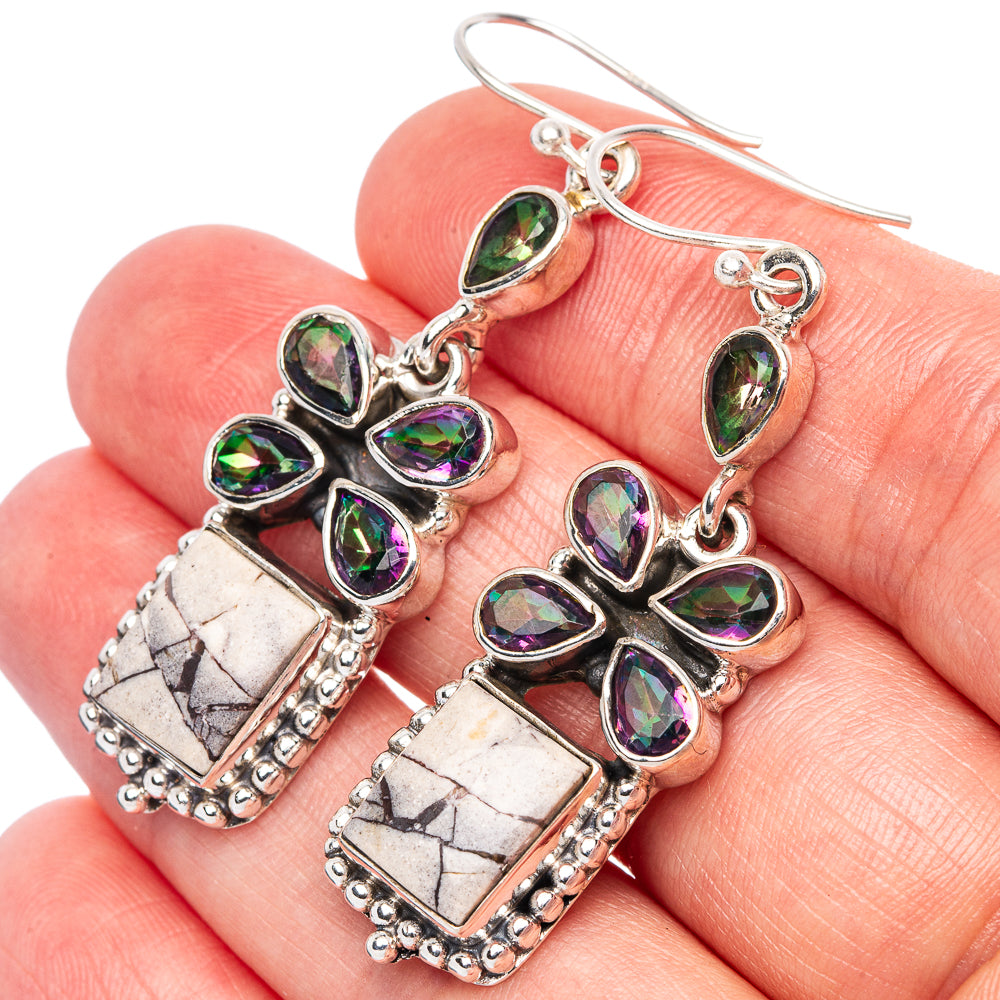 Premium Porcelain Jasper, Mystic Topaz Earrings 2 1/8" (925 Sterling Silver) E1634