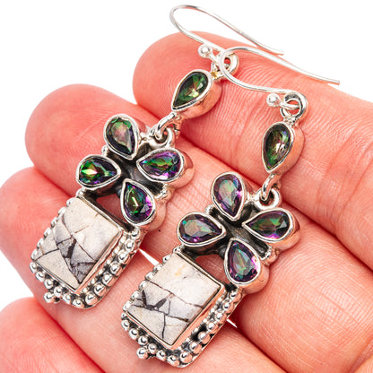 Premium Porcelain Jasper, Mystic Topaz Earrings 2 1/8" (925 Sterling Silver) E1634