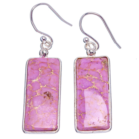 Sterling silver phosphosiderite drop earrings, purple rectangular stones with gold veining