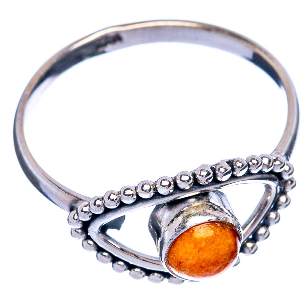 925 sterling silver ring with orange coral oval cabochon and beaded edge, side view