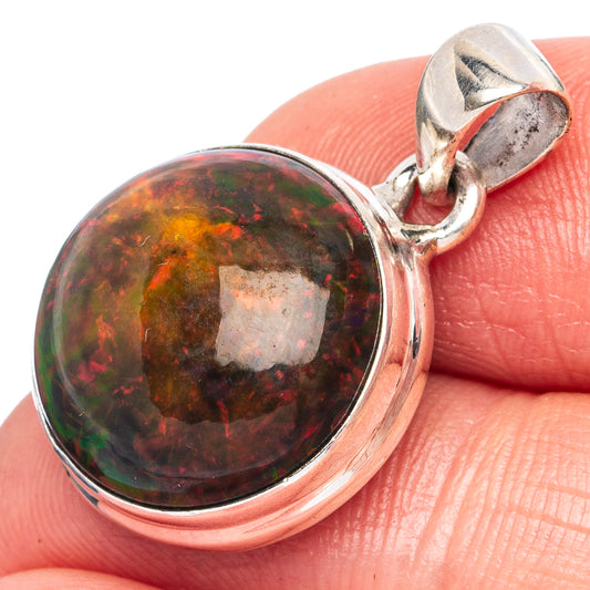 Large Rare Black Opal Pendant 1 1/8" (925 Sterling Silver) P43453