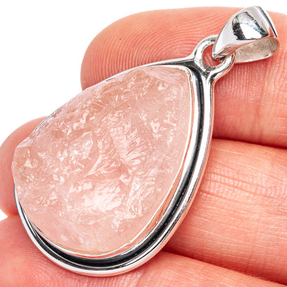Rose quartz pear pendant with silver border and top bail in 925 sterling silver.