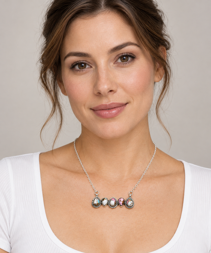 Southwestern Style Cotton Candy Turquoise Necklace 17 to 19" (.925 Sterling Silver)
