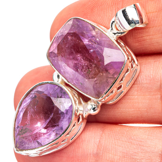 Faceted amethyst pendant with two oval stones, .925 sterling silver setting