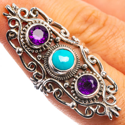 Large Sleeping Beauty Turquoise, Amethyst 925 Sterling Silver Ring Size 6.5