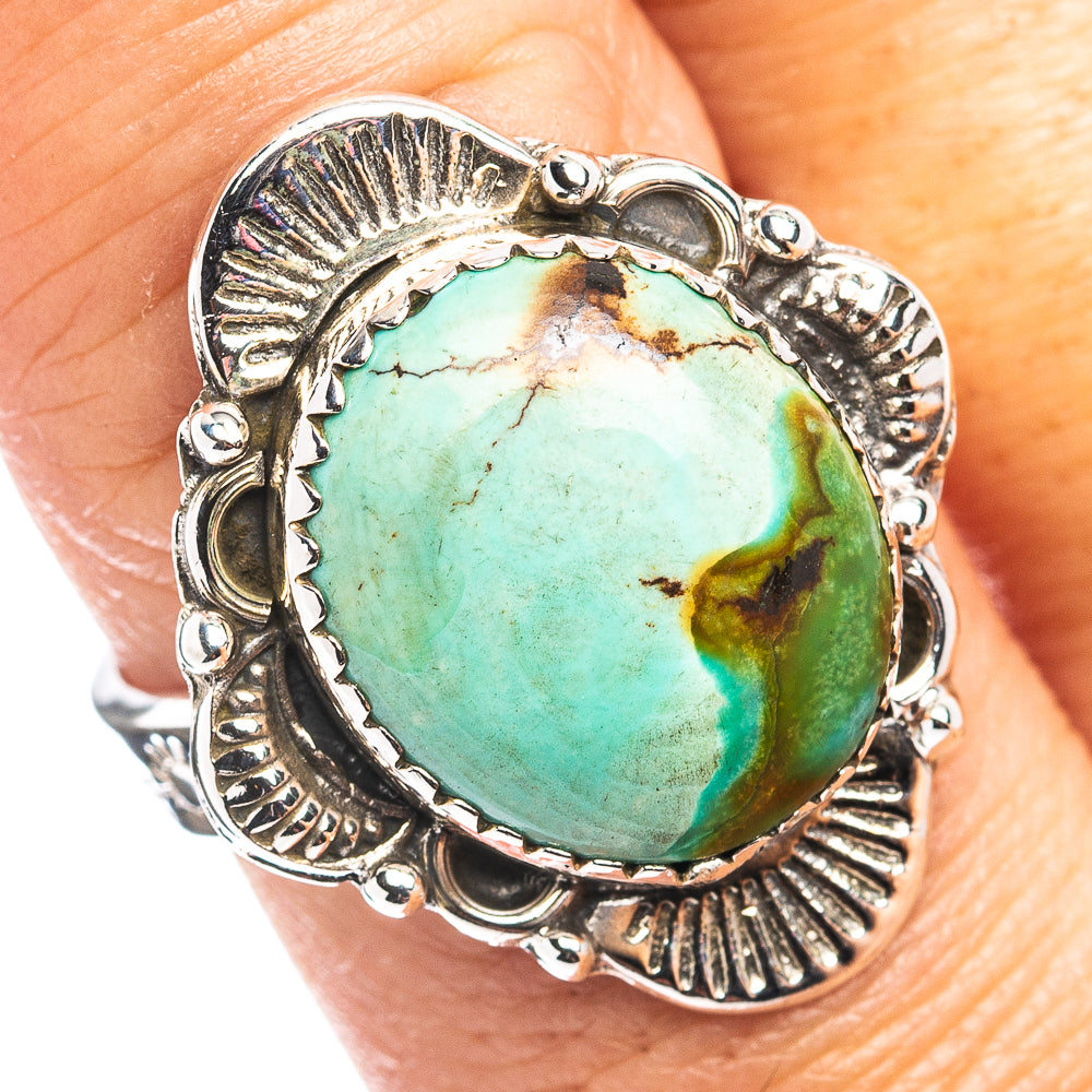Exclusive Southwestern Style Hubei Turquoise Ring Size 8 Adjustable (.925 Sterling Silver)
