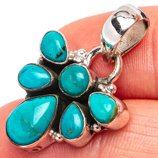 Sterling silver turquoise cluster pendant with 5 teardrop cabochons, bail loop at top