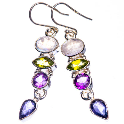 Rainbow Moonstone, Peridot, Amethyst, Tanzanite Earrings 2" (925 Sterling Silver) E432633