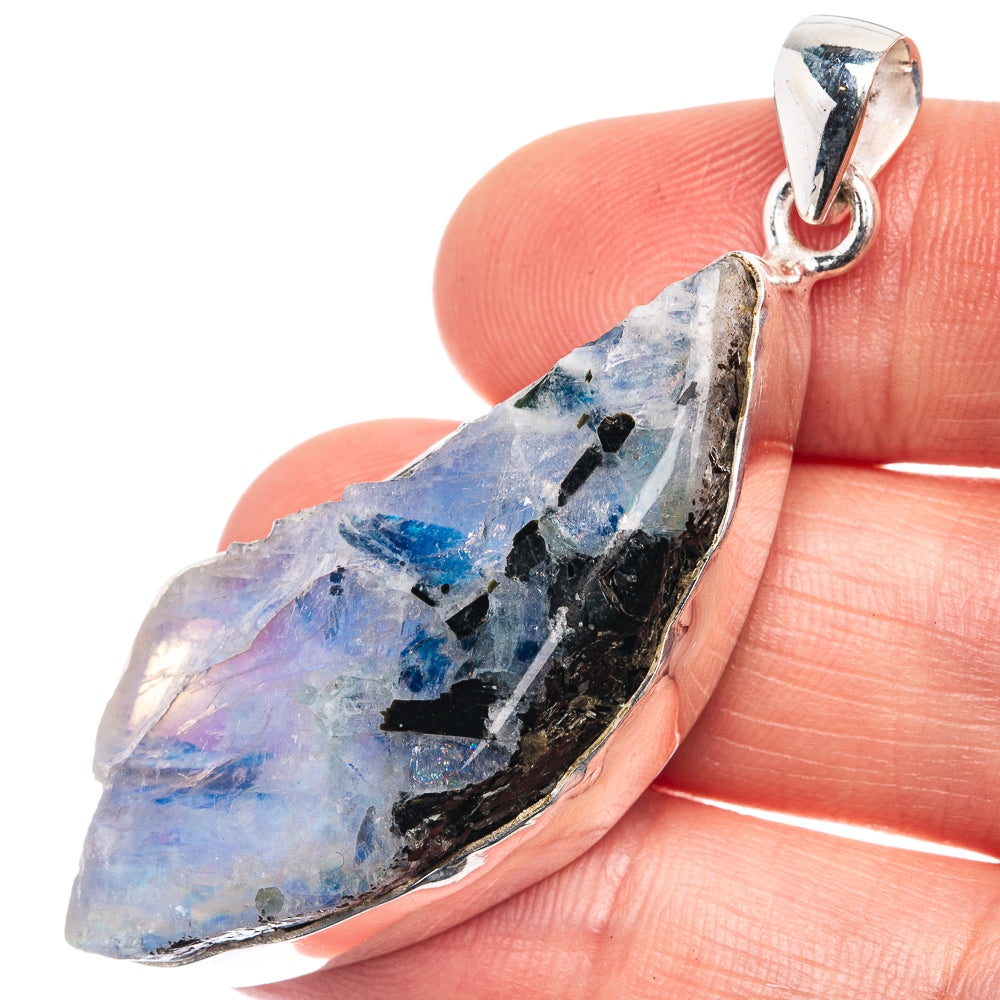 Raw Rainbow Moonstone Pendant 2 1/8" (925 Sterling Silver) P39275