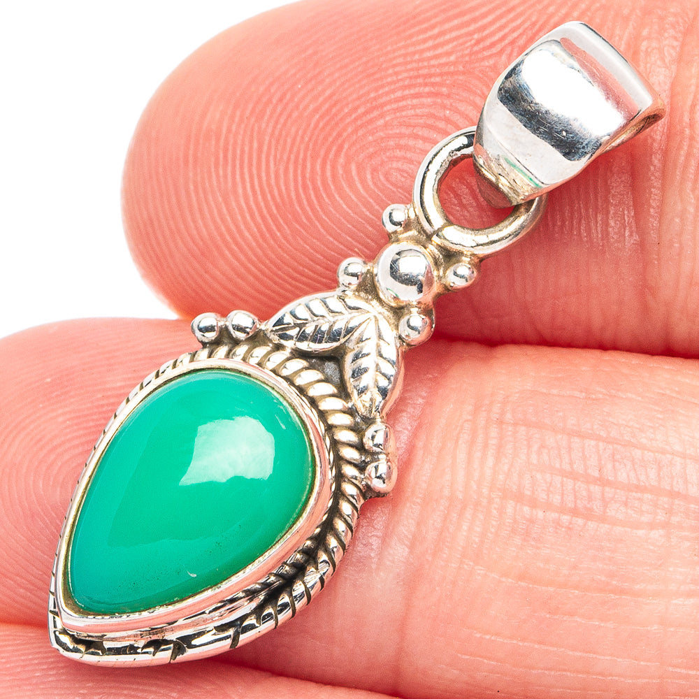 Dainty Chrysoprase Pendant 1 1/4" (925 Sterling Silver) P45351