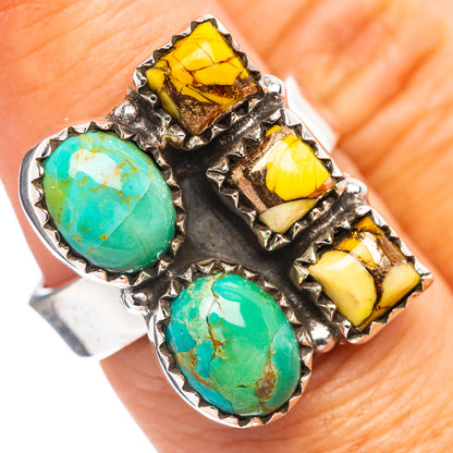 Exclusive Honey Dahlia & Mohave Turquoise Ring Size 7 Adjustable (.925 Sterling Silver)