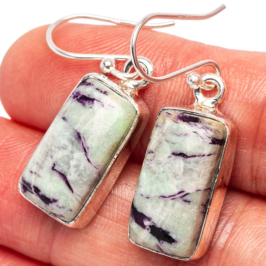 925 sterling silver earrings with rectangular green-purple stone dangles and lever hooks